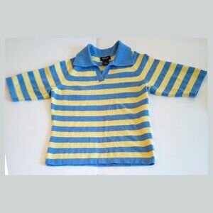 Women's short sleeve blue and yellow stripes cashmere sweater
